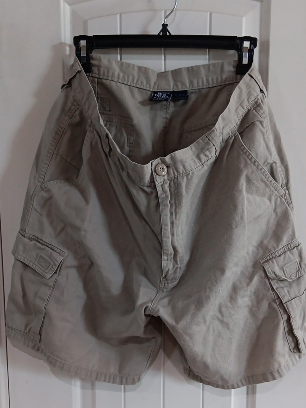 Vintage Big Dogs Cargo Shorts Mens 36 Khaki Beige 90s Y2K Baggy Cotton Twill